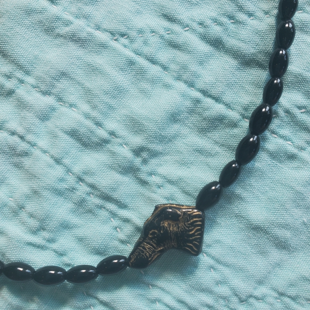 Artisan Made Beaded Dog Lover Necklace Made in New Mexico Black Bead Dog Head
